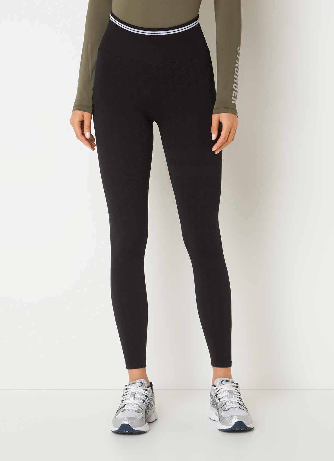 STRONGER High waist trainingslegging met jacquard dessin en streepdetail - detail 4 zwart