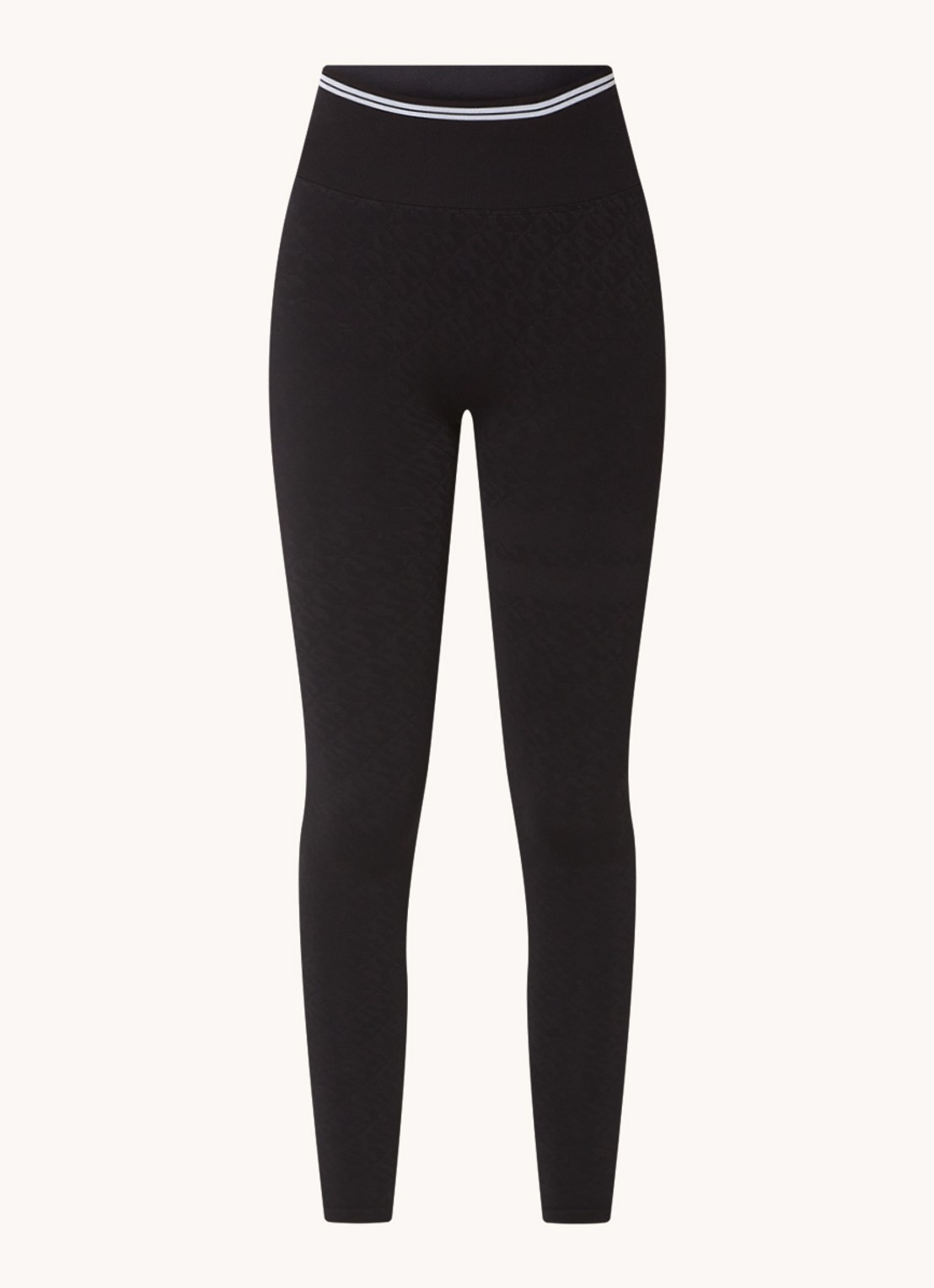 STRONGER High waist trainingslegging met jacquard dessin en streepdetail - voorkant zwart