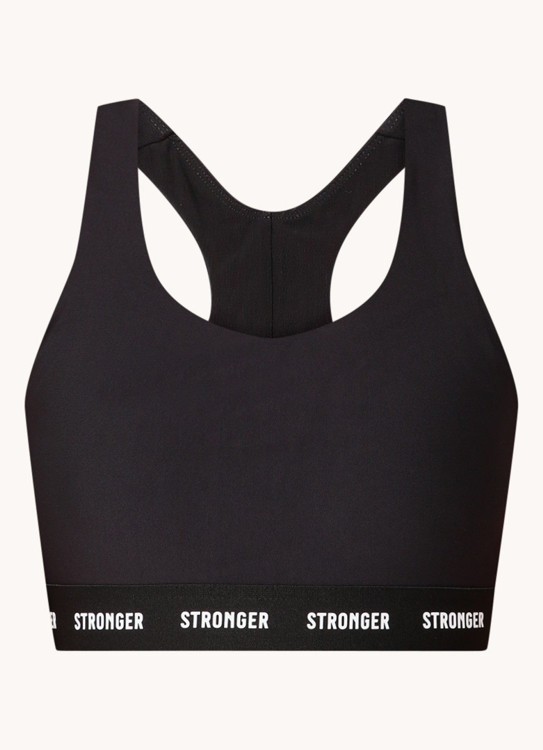 STRONGER Rise sport bh met medium support en logoband - voorkant 2 zwart