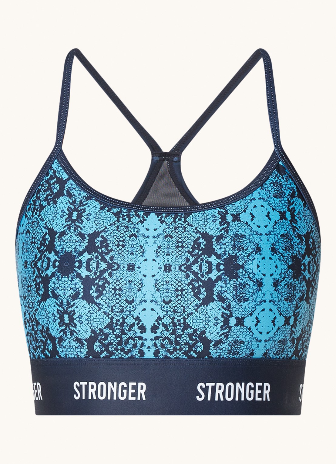 STRONGER Sport bh met light support en slangenprint - voorkant blauw