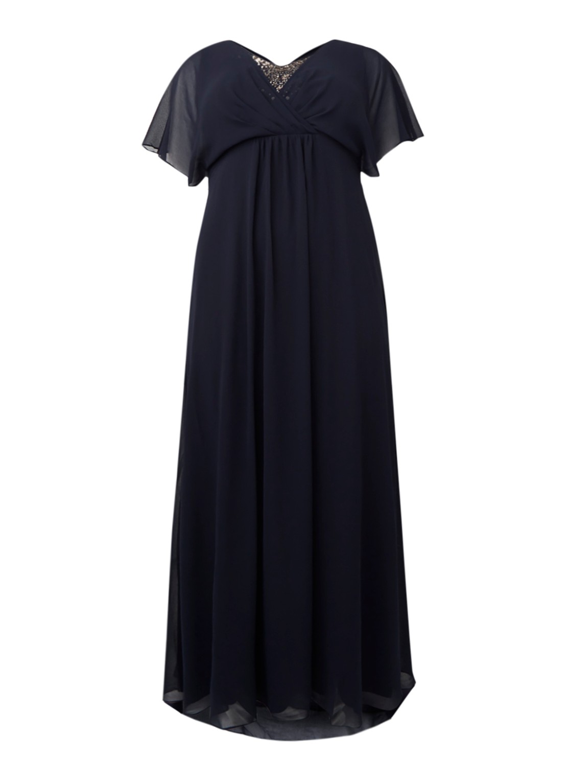 Studio 8 Albertina maxi jurk van chiffon met vlindermouw en pailletten - voorkant 2 donkerblauw