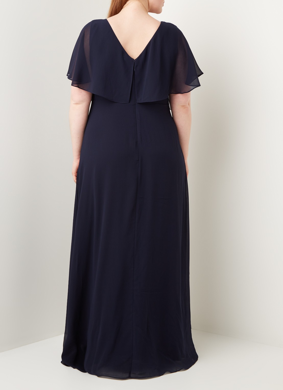 Studio 8 Albertina maxi jurk van chiffon met vlindermouw en pailletten - achterkant donkerblauw