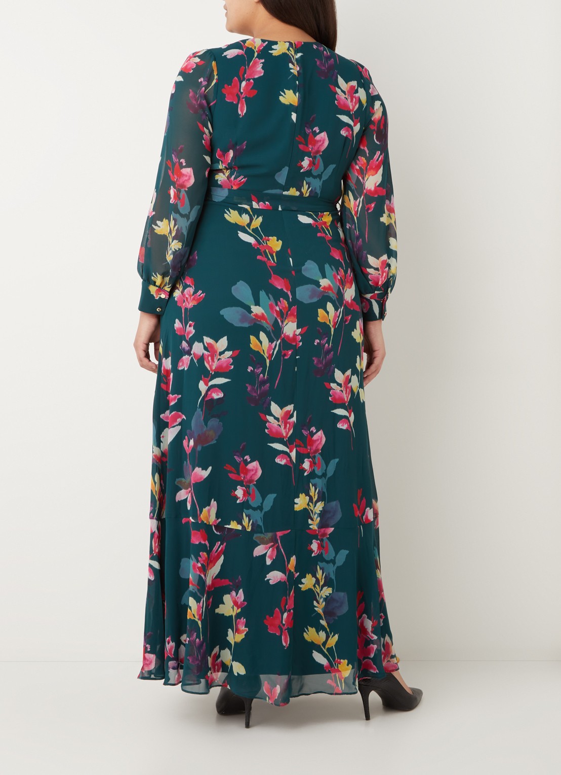 Studio 8 Milana maxi jurk met strikceintuur en bloemenprint - achterkant groen