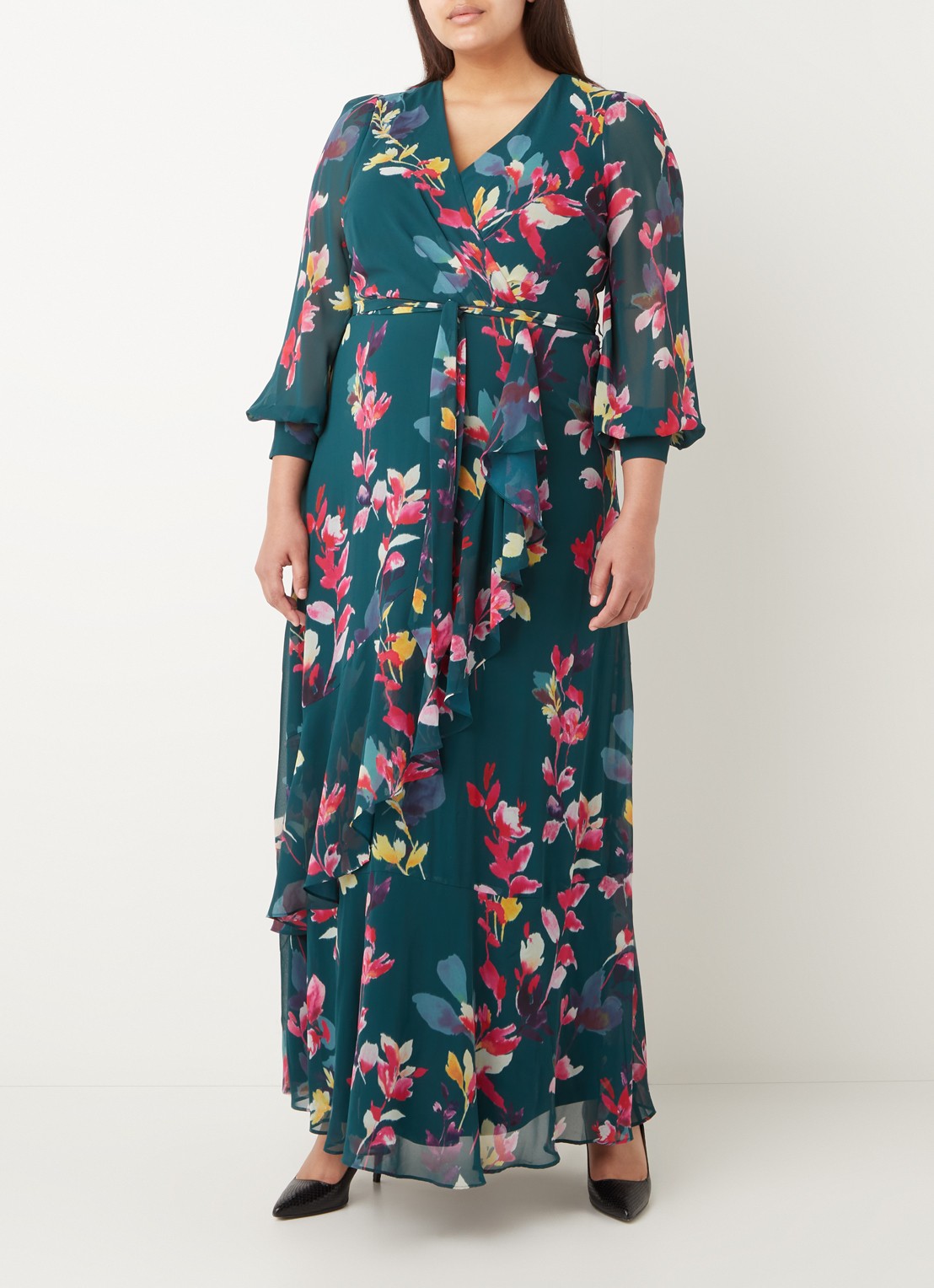 Studio 8 Milana maxi jurk met strikceintuur en bloemenprint - voorkant 3 groen