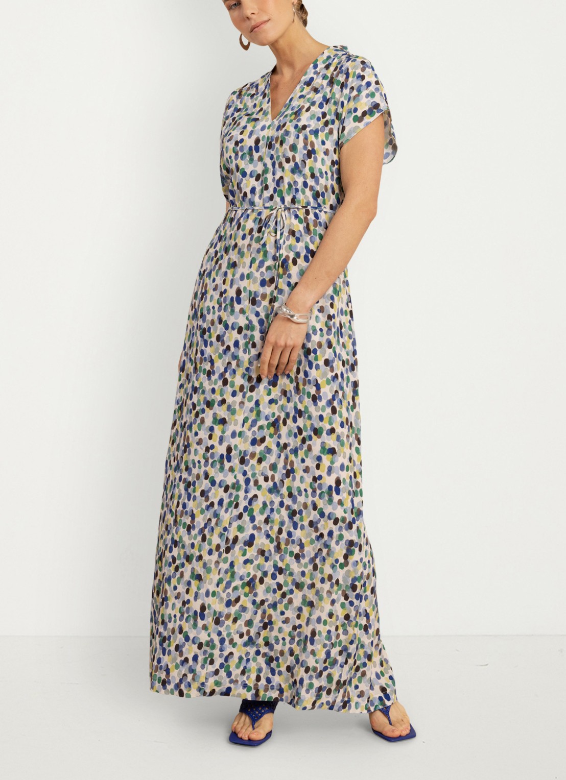 Studio Anneloes Andra maxi tuniekjurk met stippenprint - voorkant 2 blauw