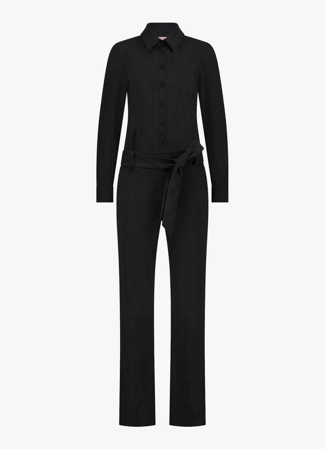 Studio Anneloes Angel straight fit jumpsuit met strikceintuur - voorkant 3 zwart