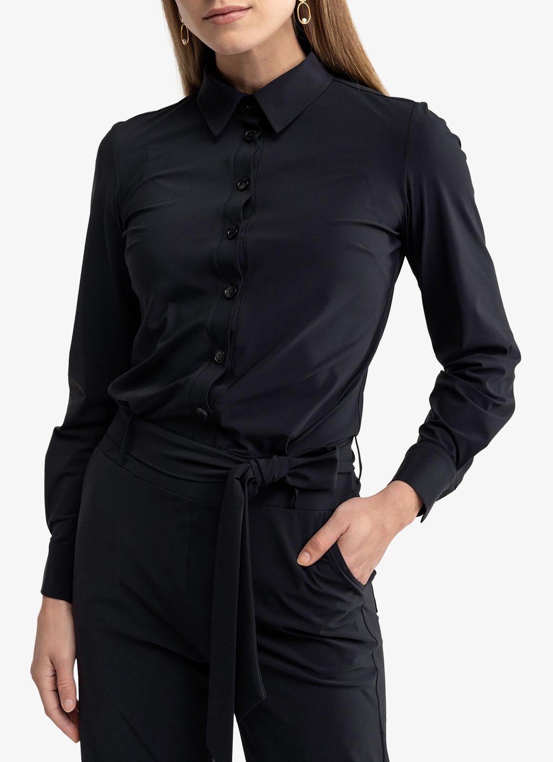 Studio Anneloes Angel straight fit jumpsuit met strikceintuur - detail 2 donkerblauw