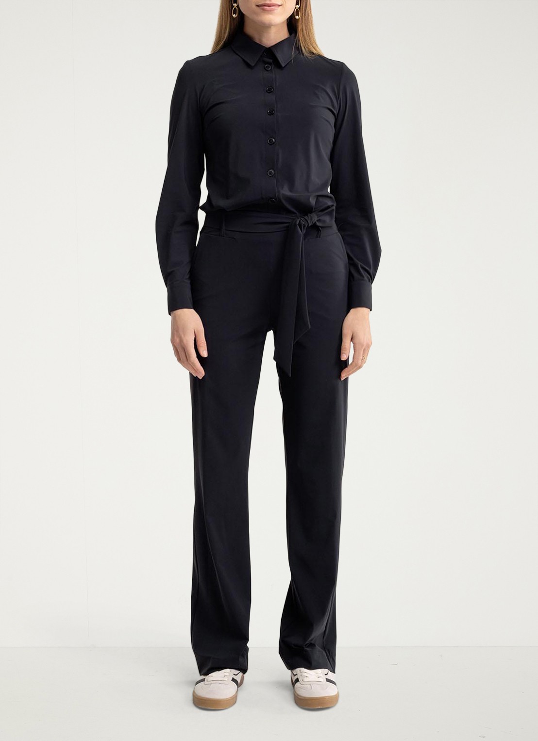 Studio Anneloes Angel straight fit jumpsuit met strikceintuur - voorkant 5 donkerblauw