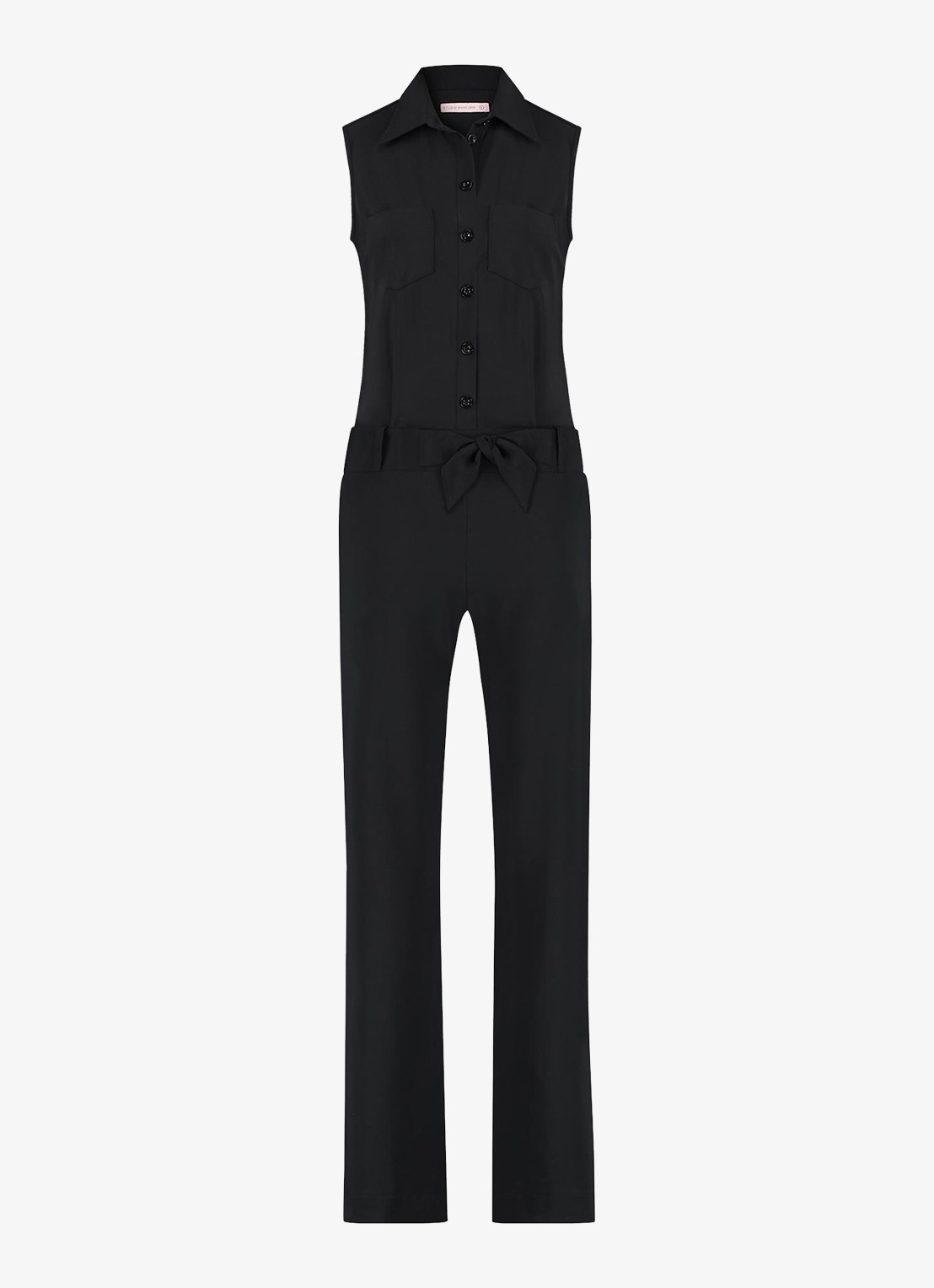 Studio Anneloes Angel straight fit jumpsuit van travelstof - voorkant 3 zwart