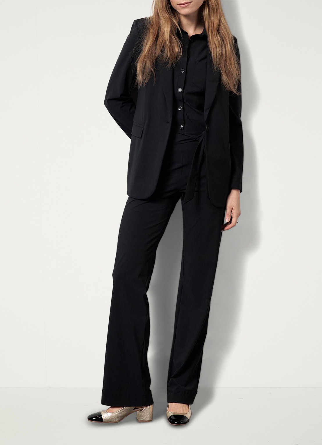 Studio Anneloes Angel straight fit jumpsuit van travelstof - voorkant 4 zwart