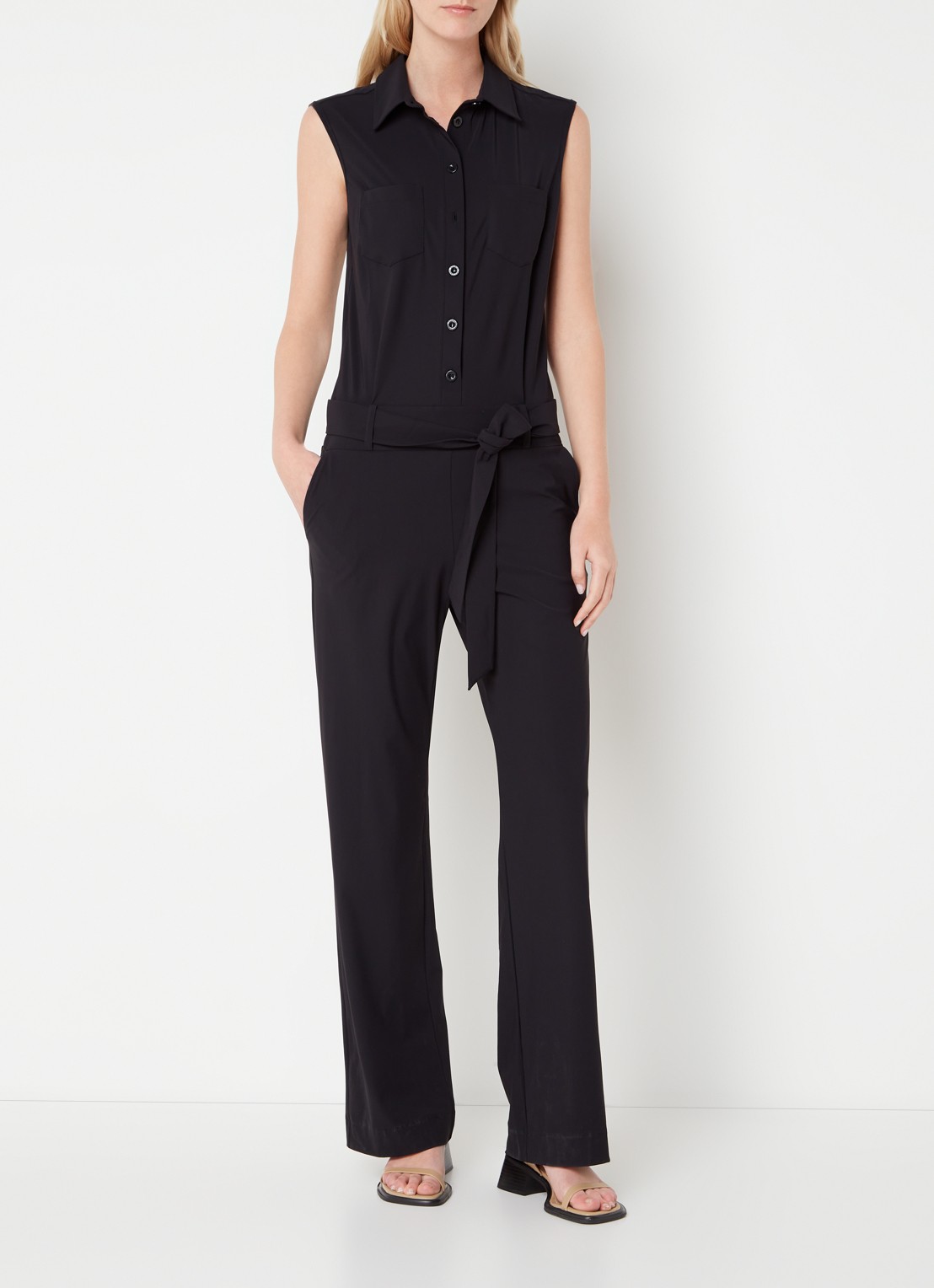 Studio Anneloes Angel straight fit jumpsuit van travelstof - detail 8 zwart