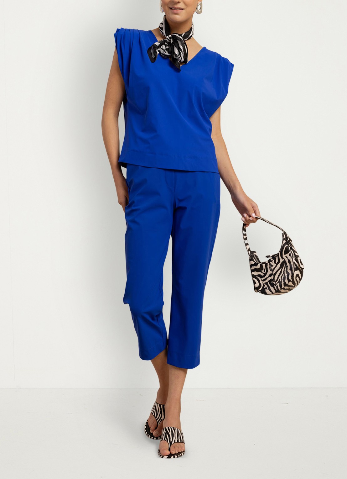 Studio Anneloes Anne straight fit mid waist capri broek - voorkant 3 blauw