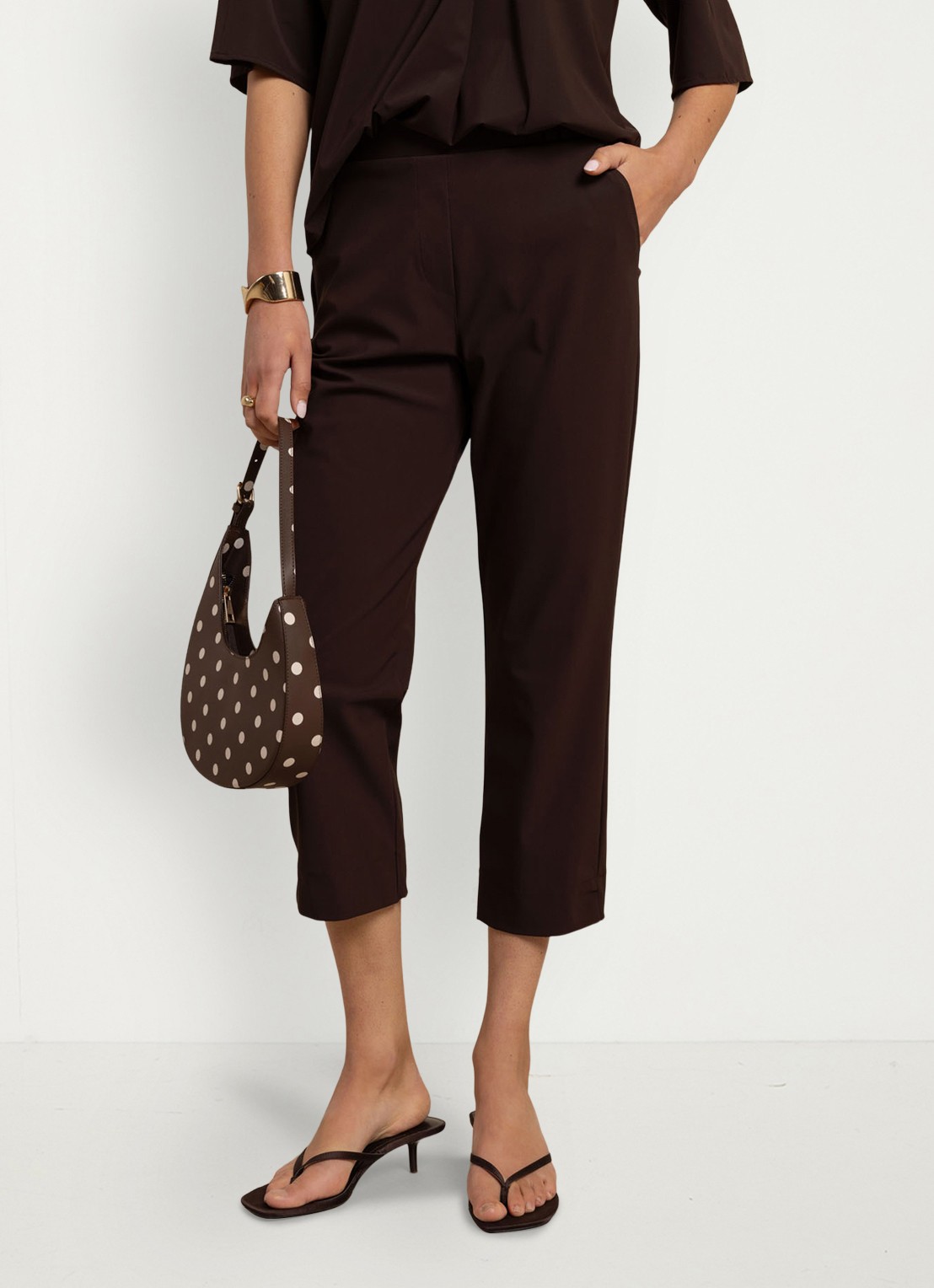 Studio Anneloes Anne straight fit mid waist capri broek - detail 2 bruin