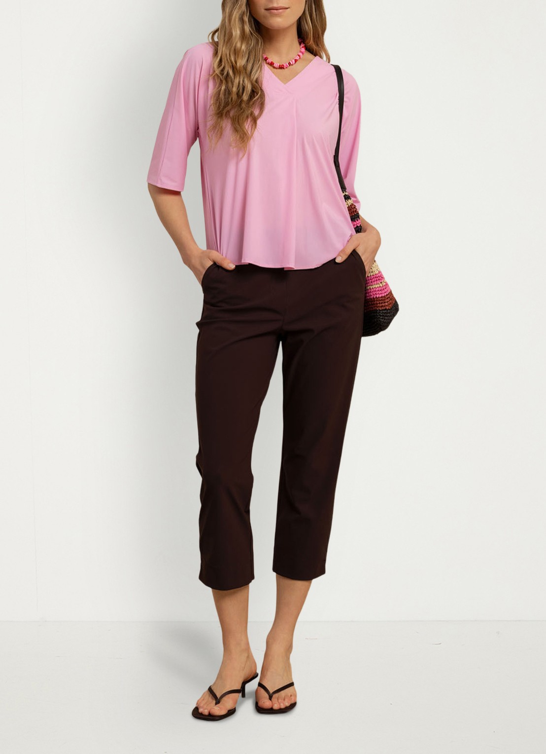Studio Anneloes Anne straight fit mid waist capri broek - detail 3 bruin