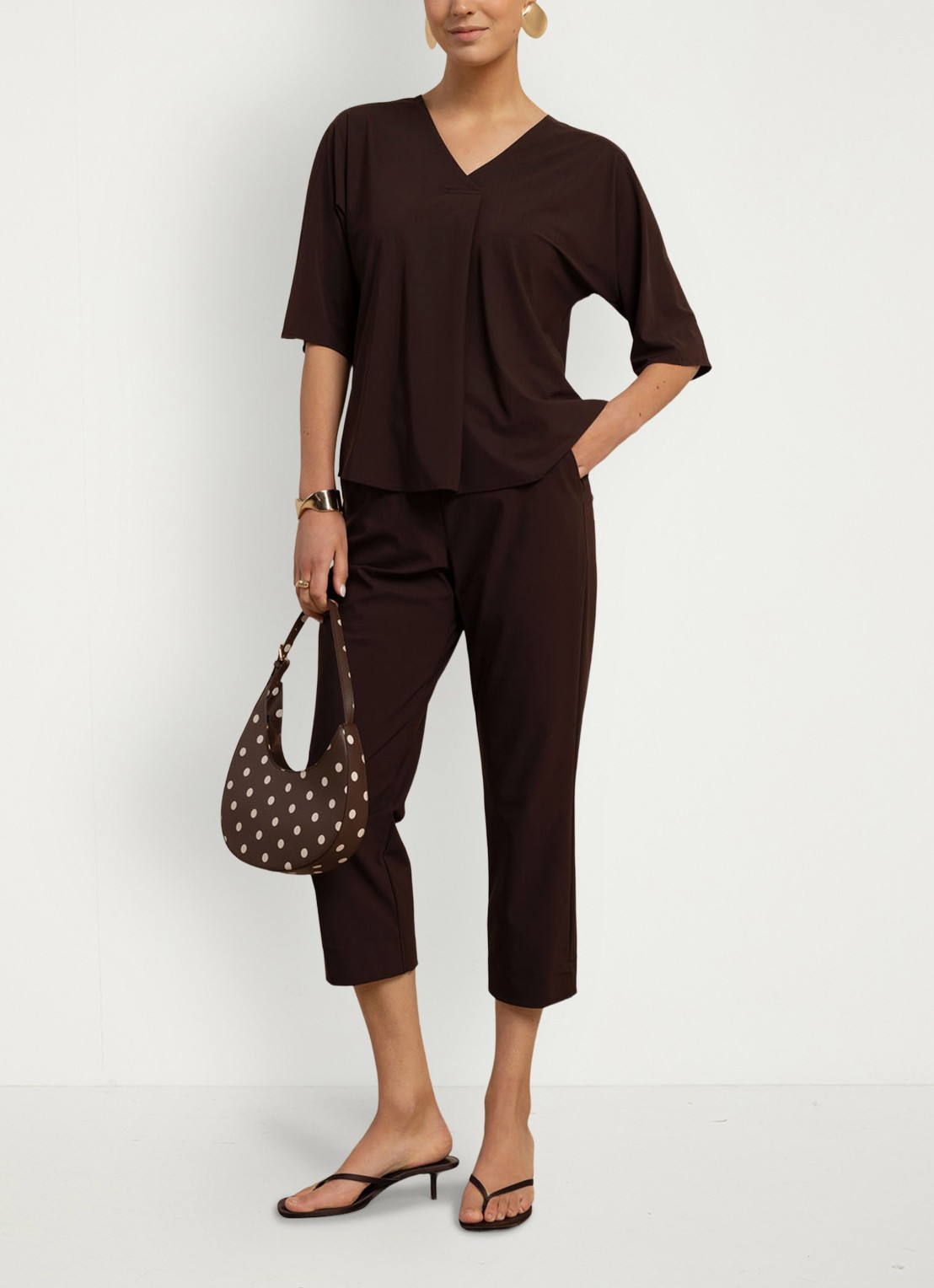 Studio Anneloes Anne straight fit mid waist capri broek - voorkant 5 bruin