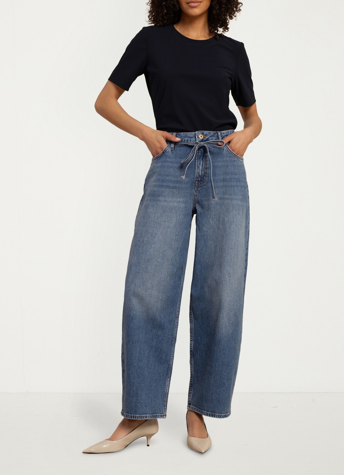 Studio Anneloes Babet high waist wide leg jeans met strikdetail - detail 2 lavendel