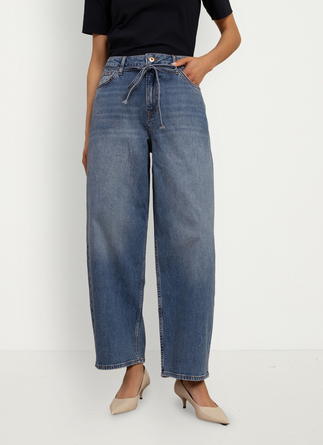 Studio Anneloes Babet high waist wide leg jeans met strikdetail - voorkant 5 lavendel