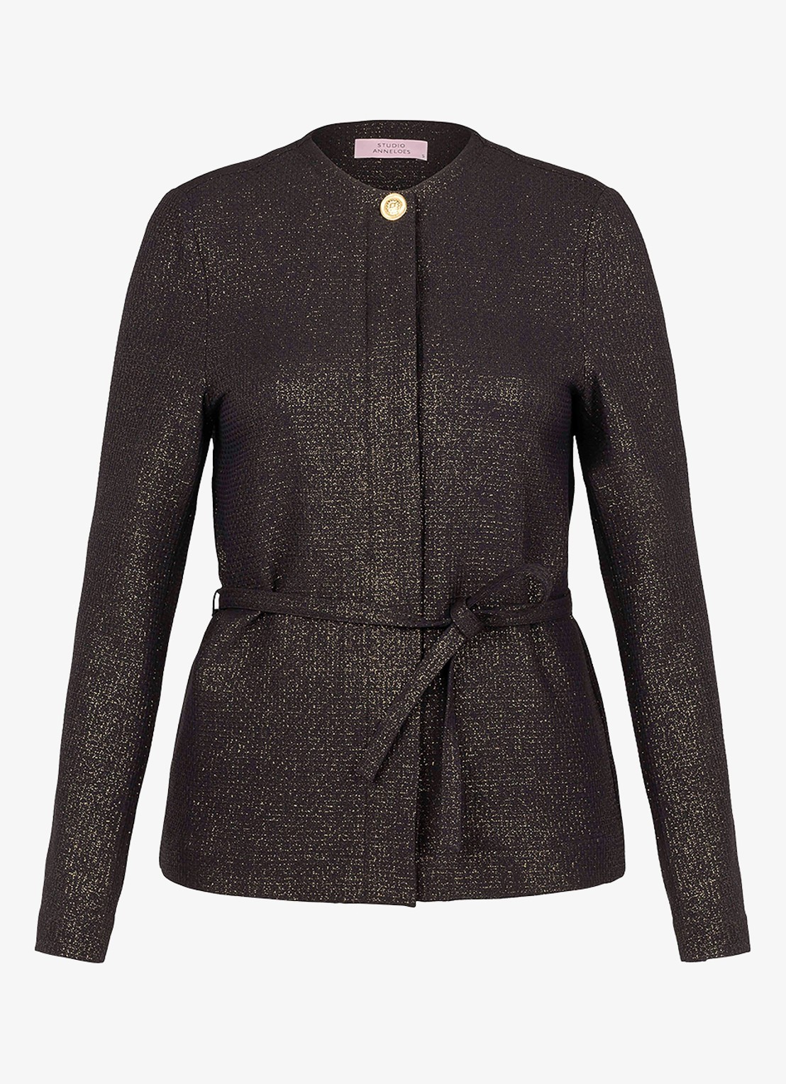 Studio Anneloes Blazer met lurex en strikceintuur - voorkant 4 zwart