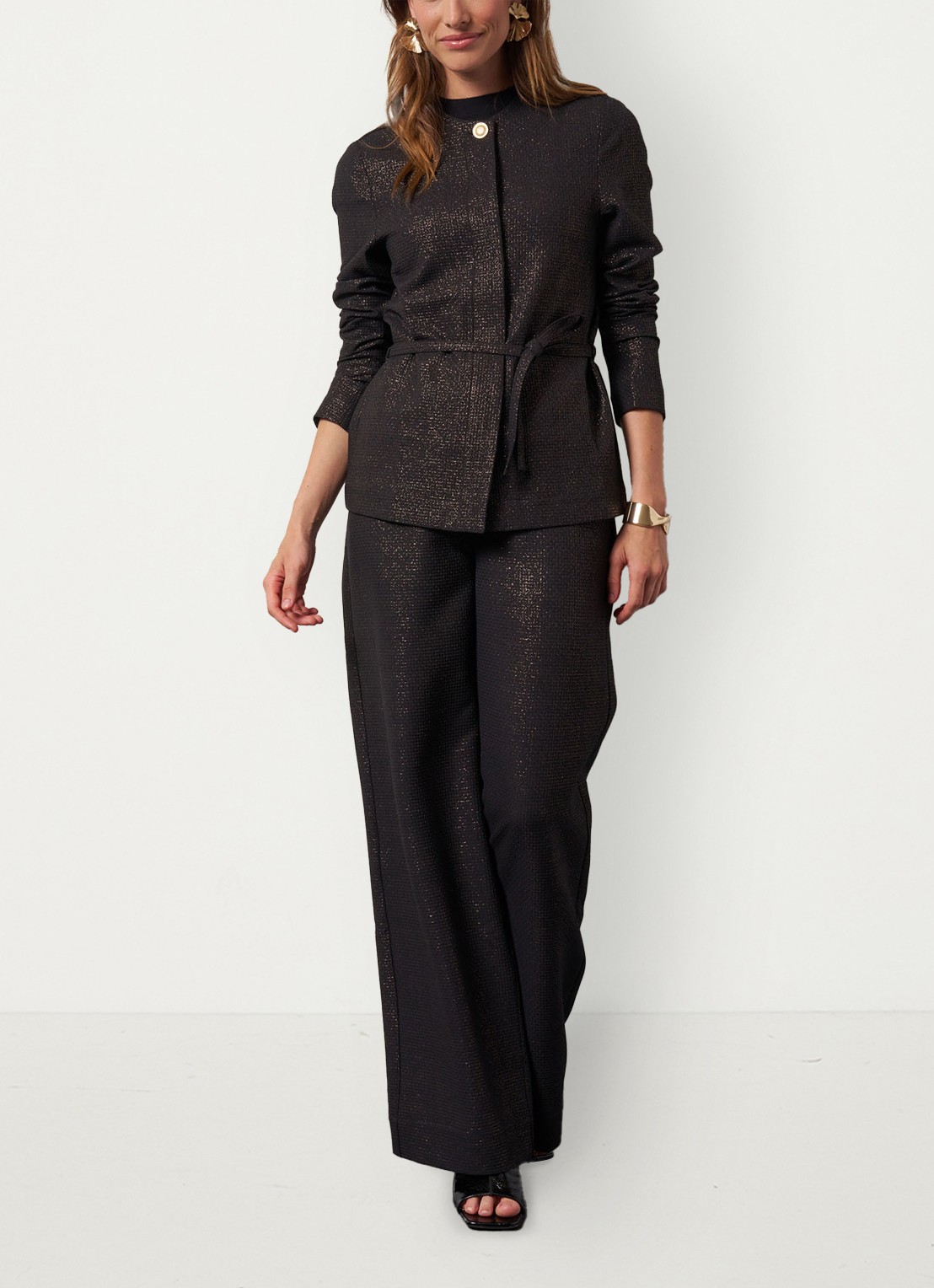 Studio Anneloes Blazer met lurex en strikceintuur - voorkant 5 zwart