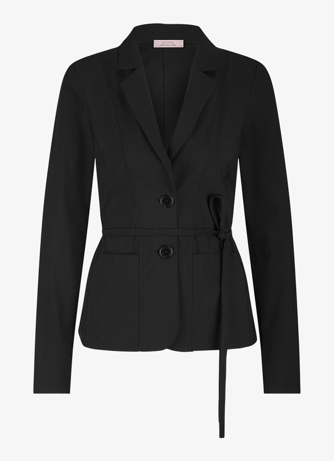Studio Anneloes Blazer met strikceintuur en paspelzakken - voorkant 4 zwart