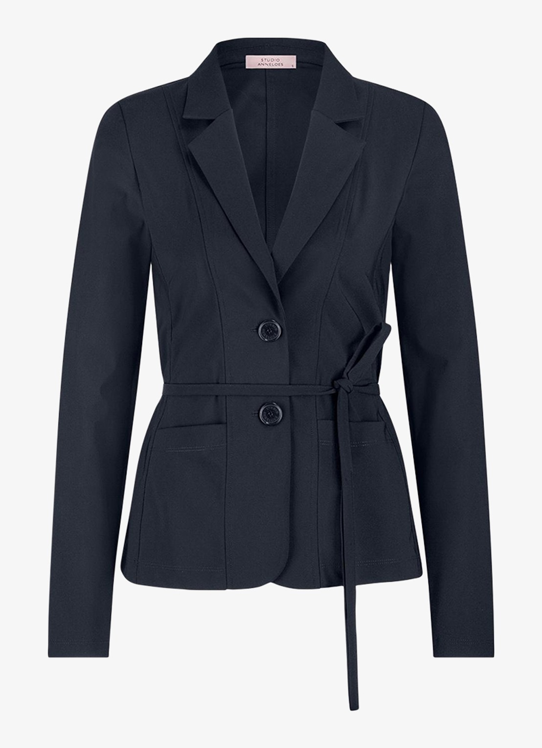 Studio Anneloes Blazer met strikceintuur en paspelzakken - voorkant 4 blauw