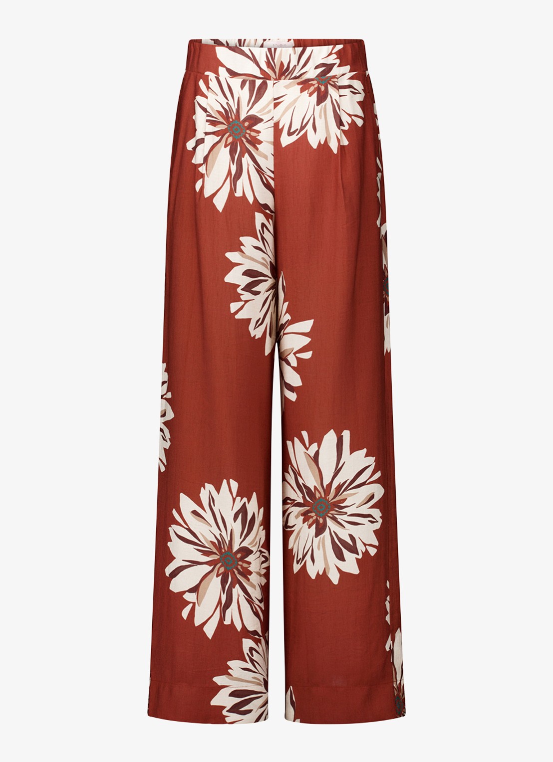 Studio Anneloes Bruce high waist wide fit palazzo broek met bloemenprint - voorkant roestbruin