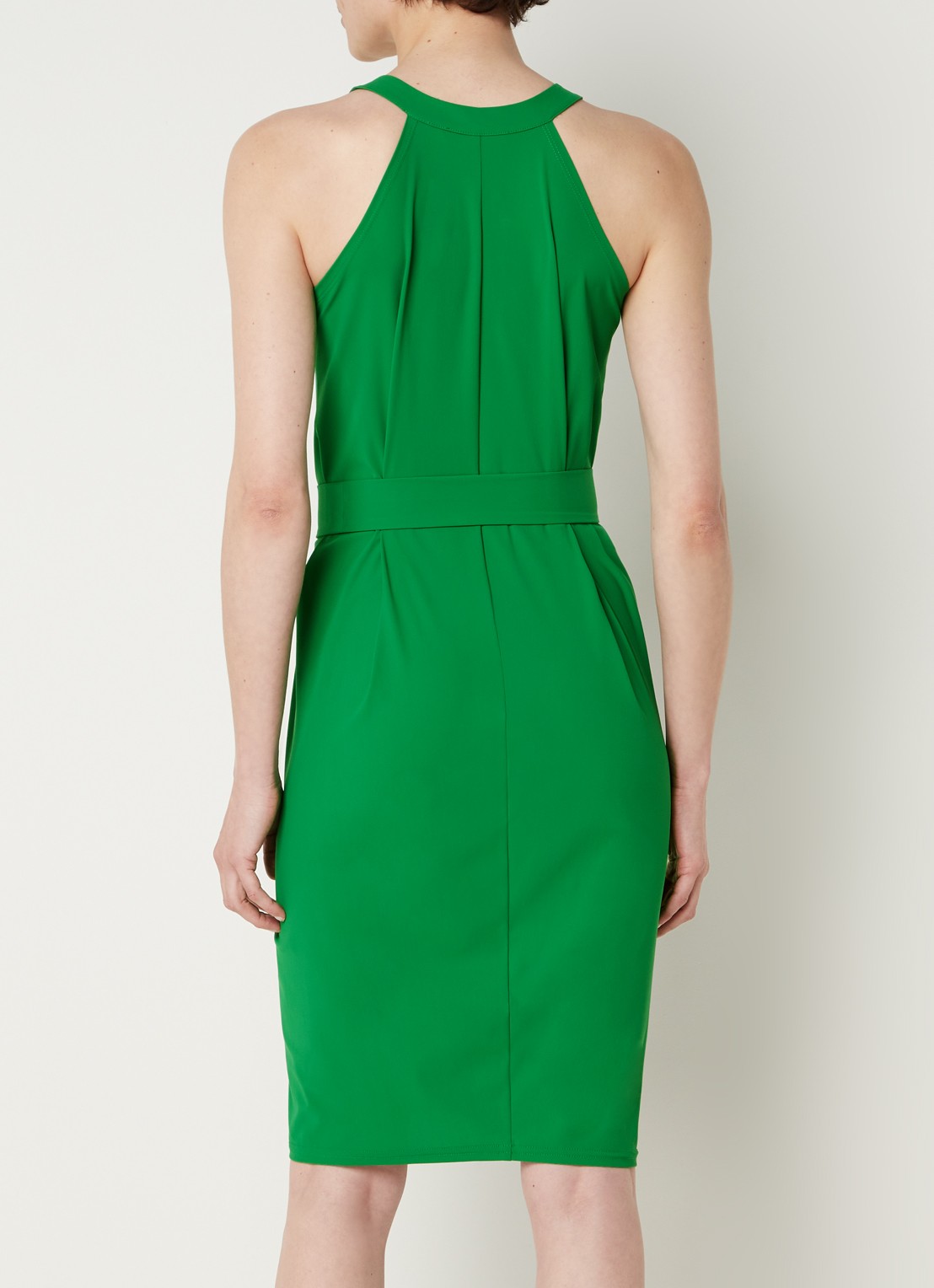 Studio Anneloes Carry mini jurk van travelstof met strikceintuur - achterkant groen