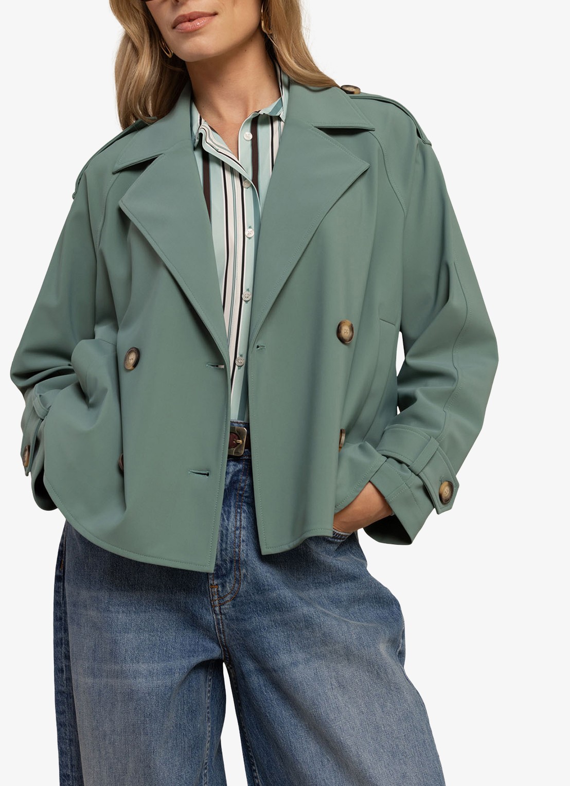 Studio Anneloes Cato trenchcoat met steekzakken - detail 3 groen