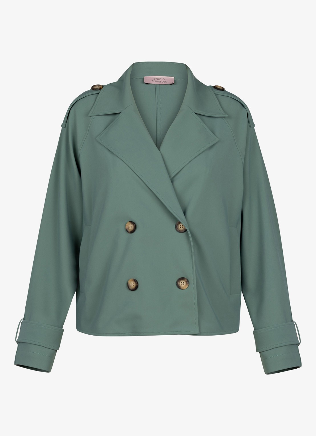 Studio Anneloes Cato trenchcoat met steekzakken - voorkant groen