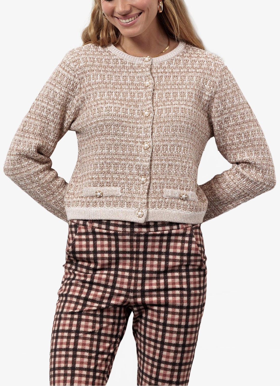 Studio Anneloes Chandra grofgebreid vest met tweed-look en lurex - detail 3 goud