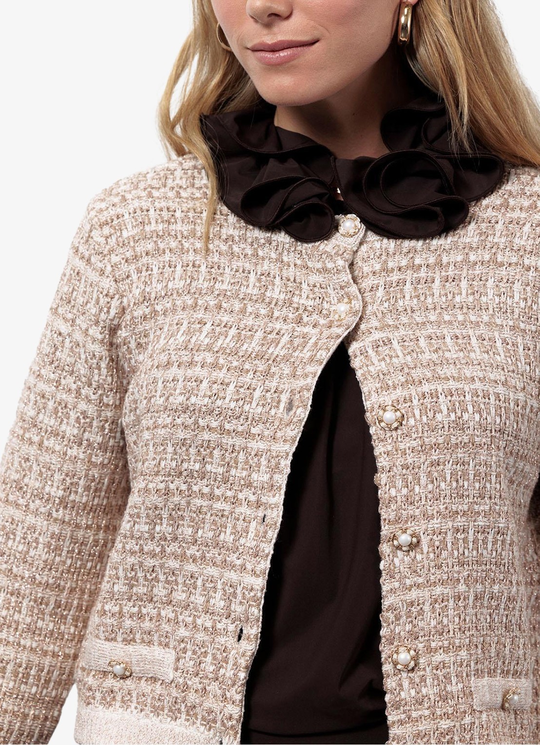Studio Anneloes Chandra grofgebreid vest met tweed-look en lurex - detail 4 goud
