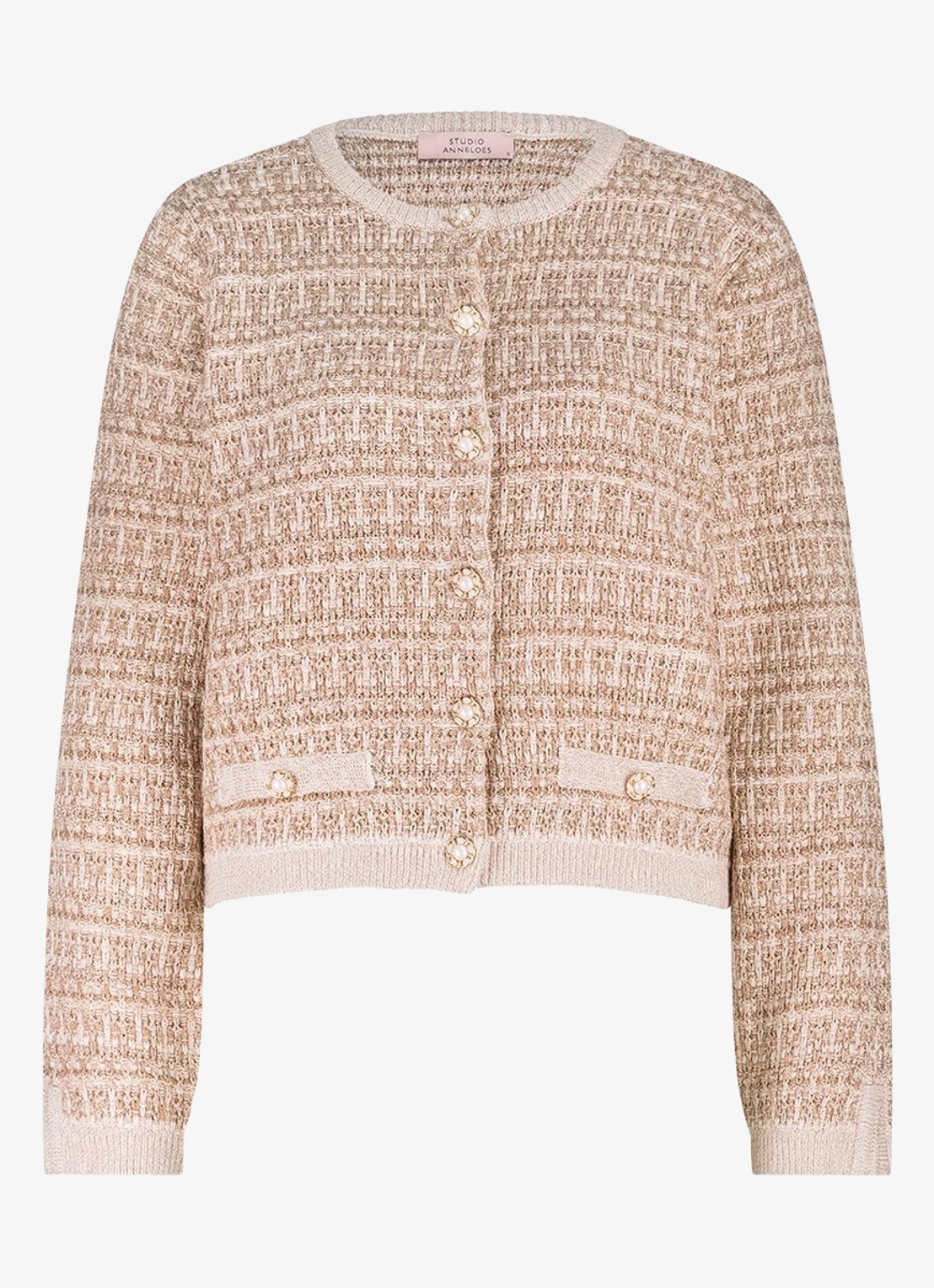 Studio Anneloes Chandra grofgebreid vest met tweed-look en lurex - voorkant goud