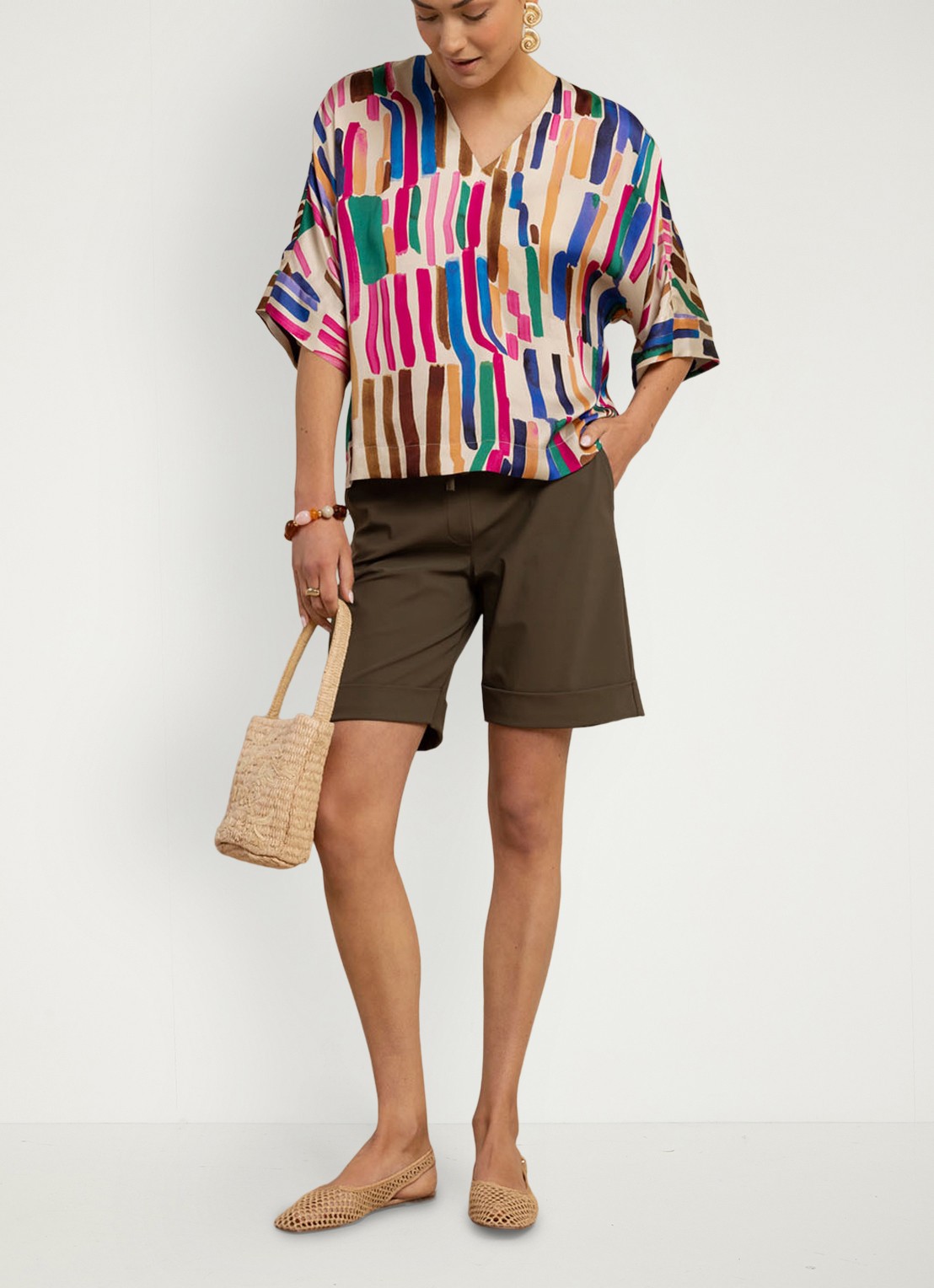 Studio Anneloes City high waist straight fit korte broek met steekzakken - detail 5 groen
