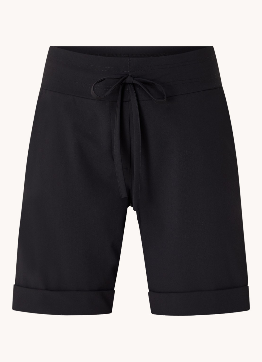 Studio Anneloes City mid waist wide fit korte broek van travelstof - voorkant 7 zwart