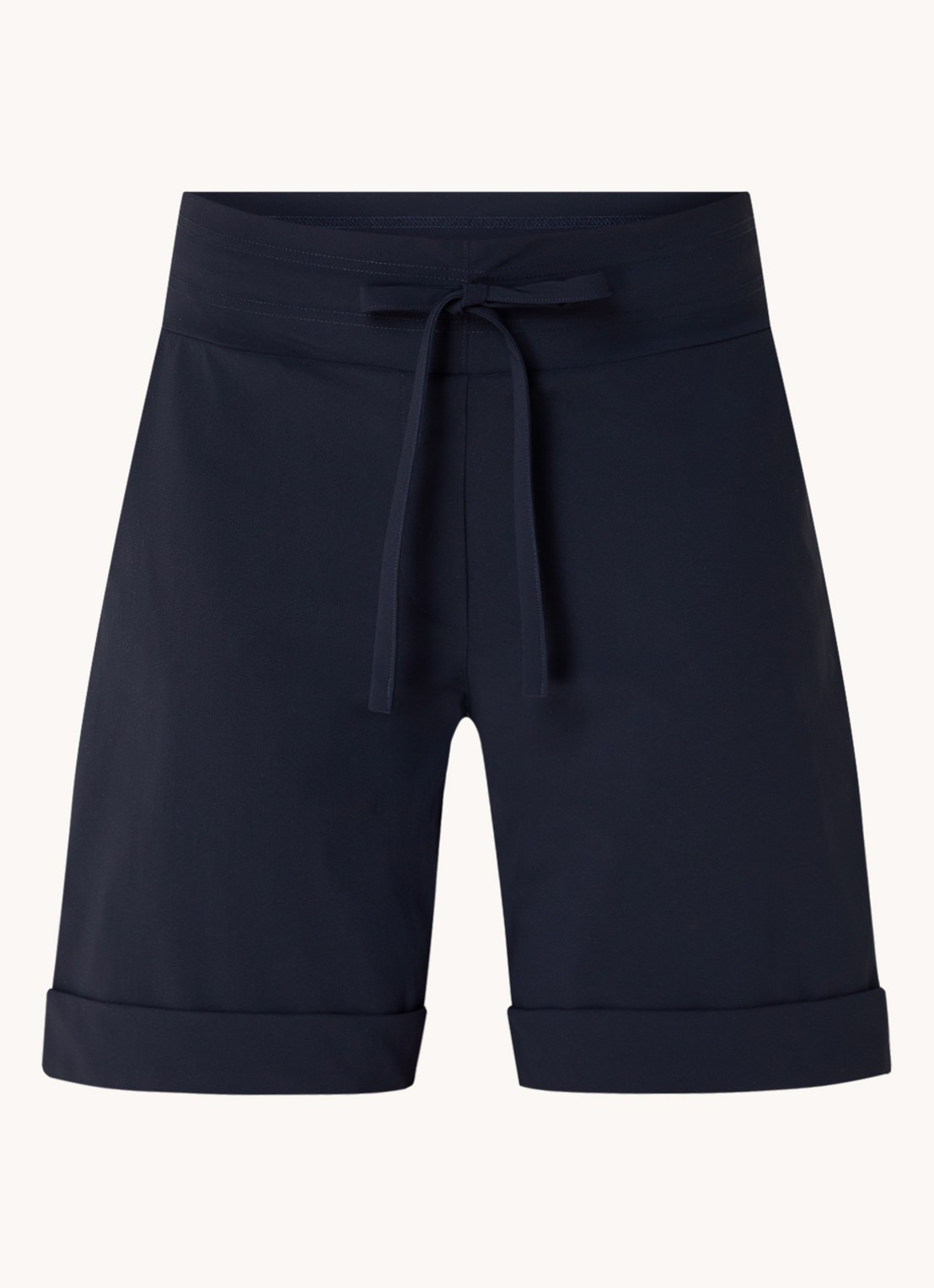 Studio Anneloes City mid waist wide fit korte broek van travelstof - voorkant 3 donkerblauw