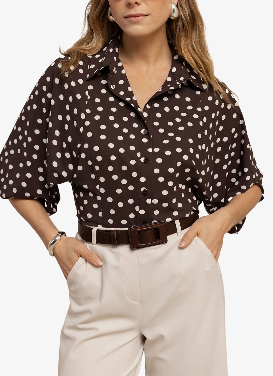 Studio Anneloes Fabienne blouse met stippenprint - detail 3 bruin