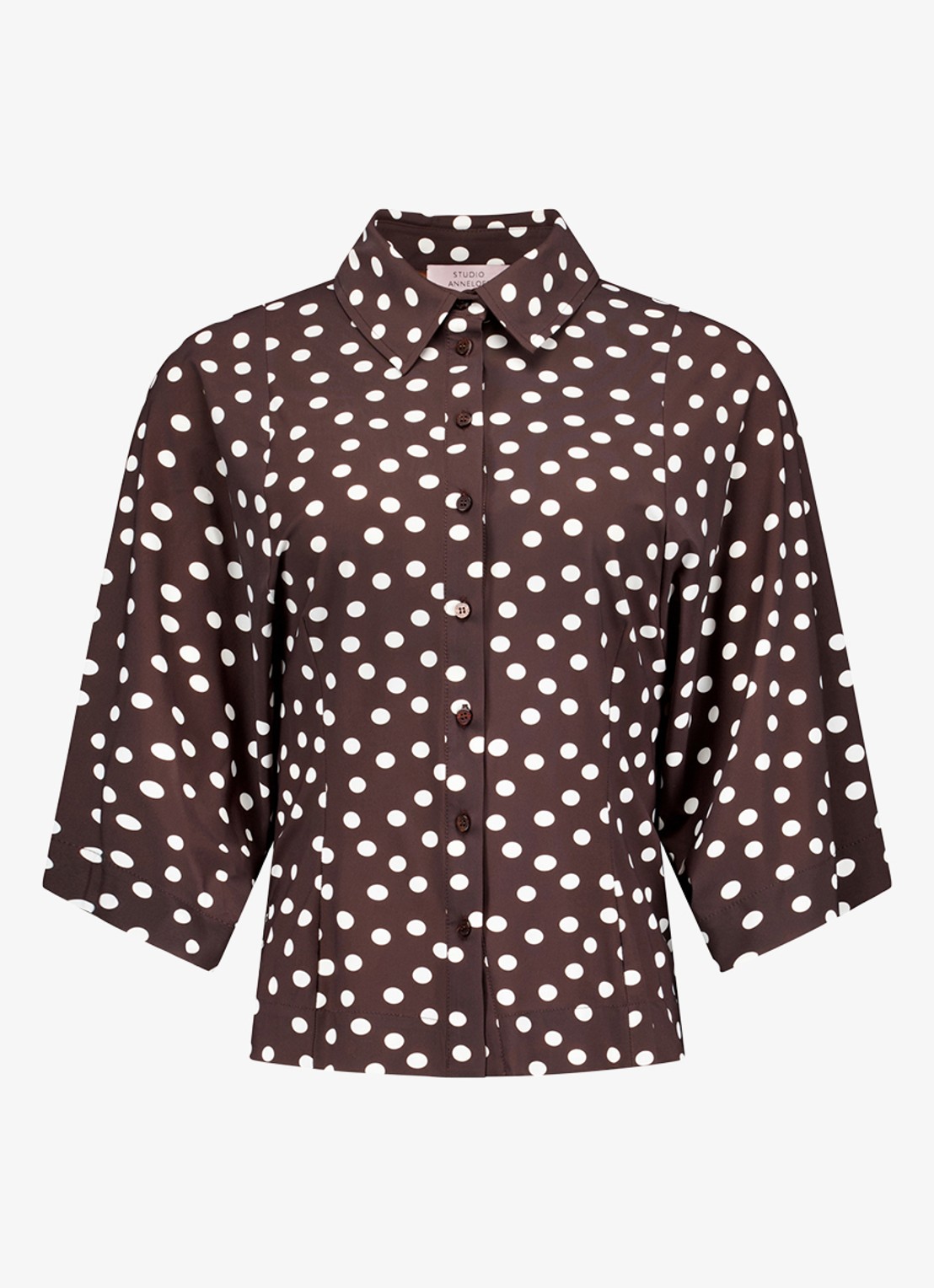 Studio Anneloes Fabienne blouse met stippenprint - voorkant bruin