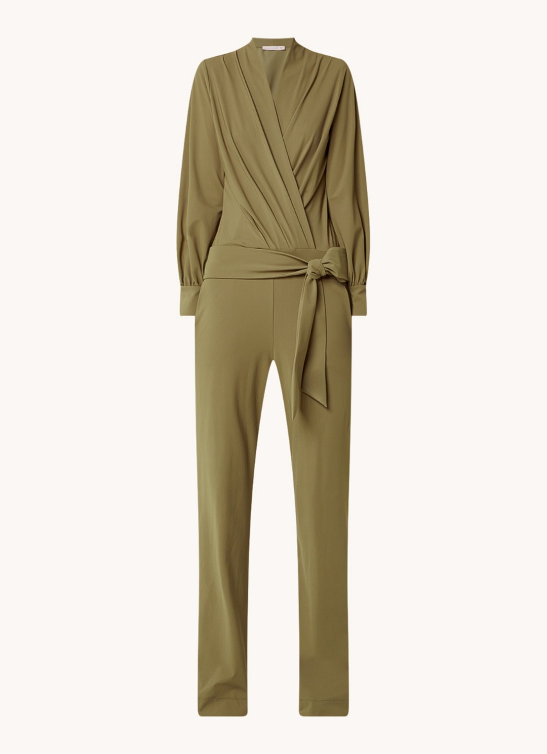 Studio Anneloes Feda straight fit jumpsuit van travelstof - voorkant 2 olijfgroen