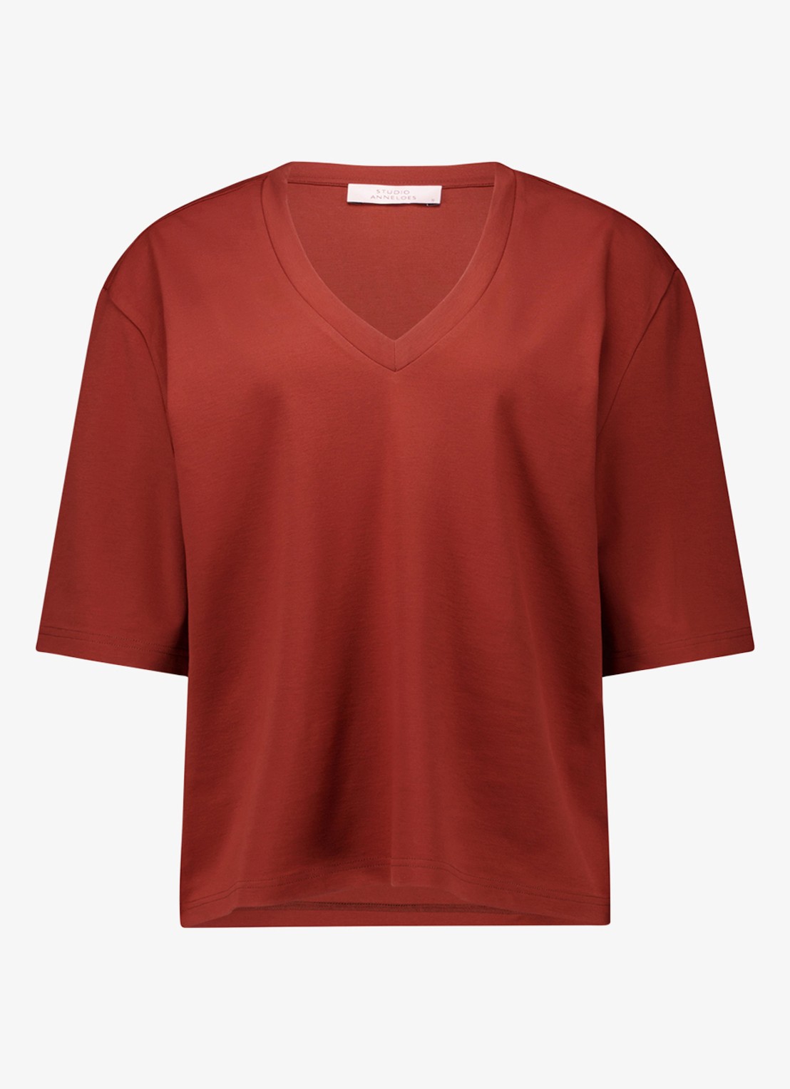 Studio Anneloes Fiore T-shirt met V-hals - voorkant roestbruin
