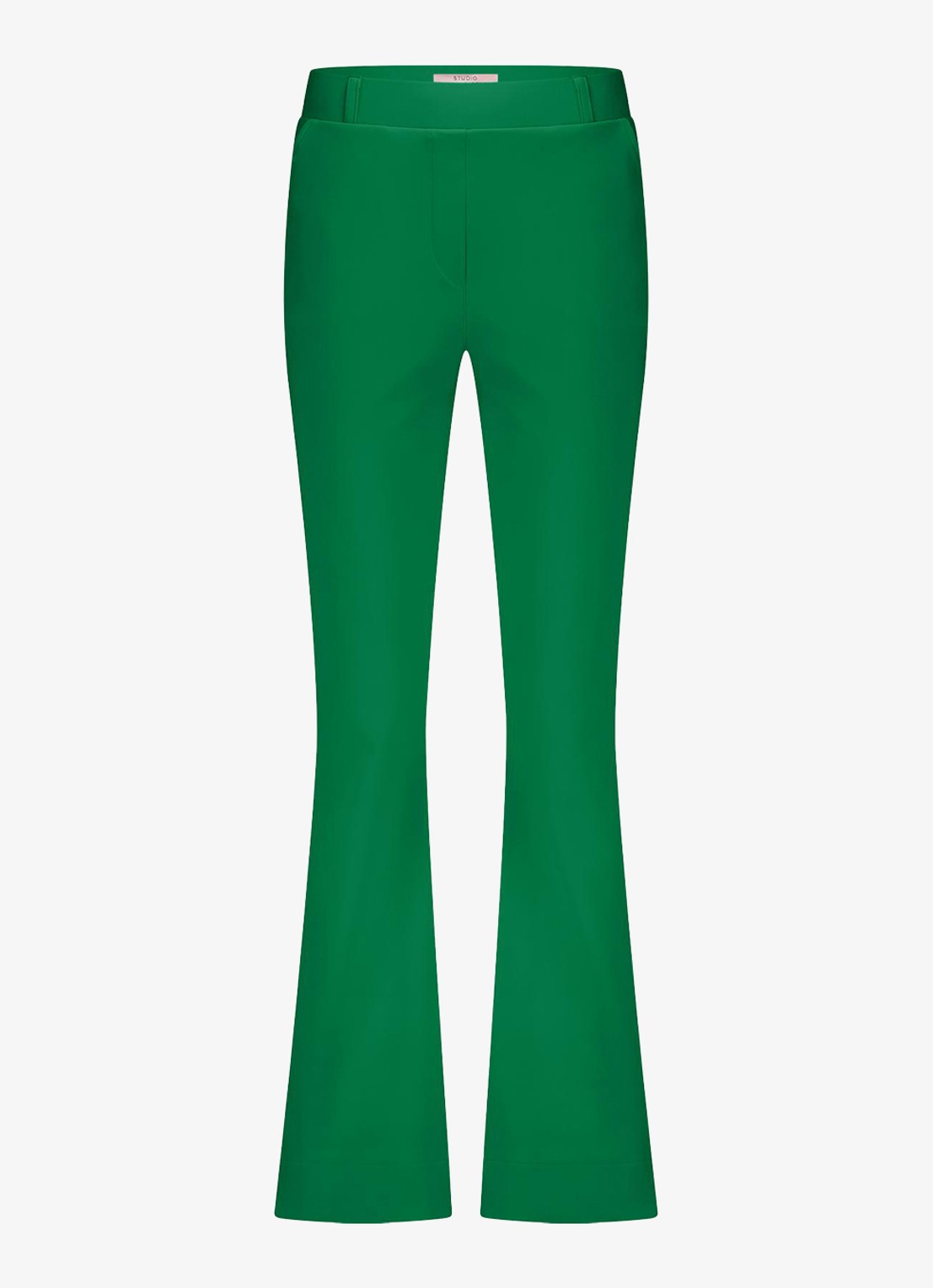Studio Anneloes Flair mid waist flared broek van travelstof - voorkant 2 groen