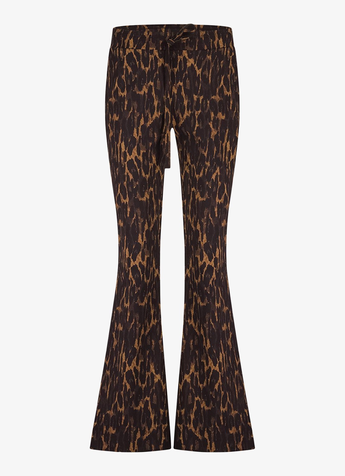 Studio Anneloes Flair mid waist flared fit broek met dierenprint - voorkant oranjebruin