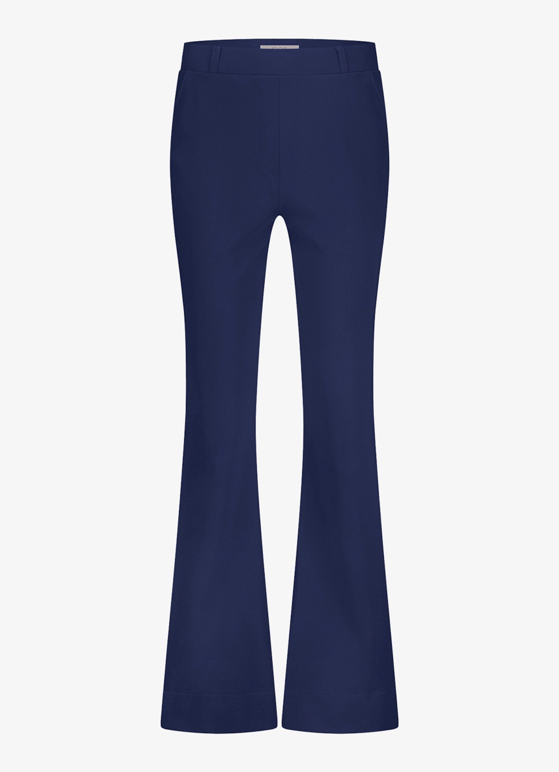 Studio Anneloes Flair mid waist flared fit pantalon van travelstof - voorkant donkerblauw