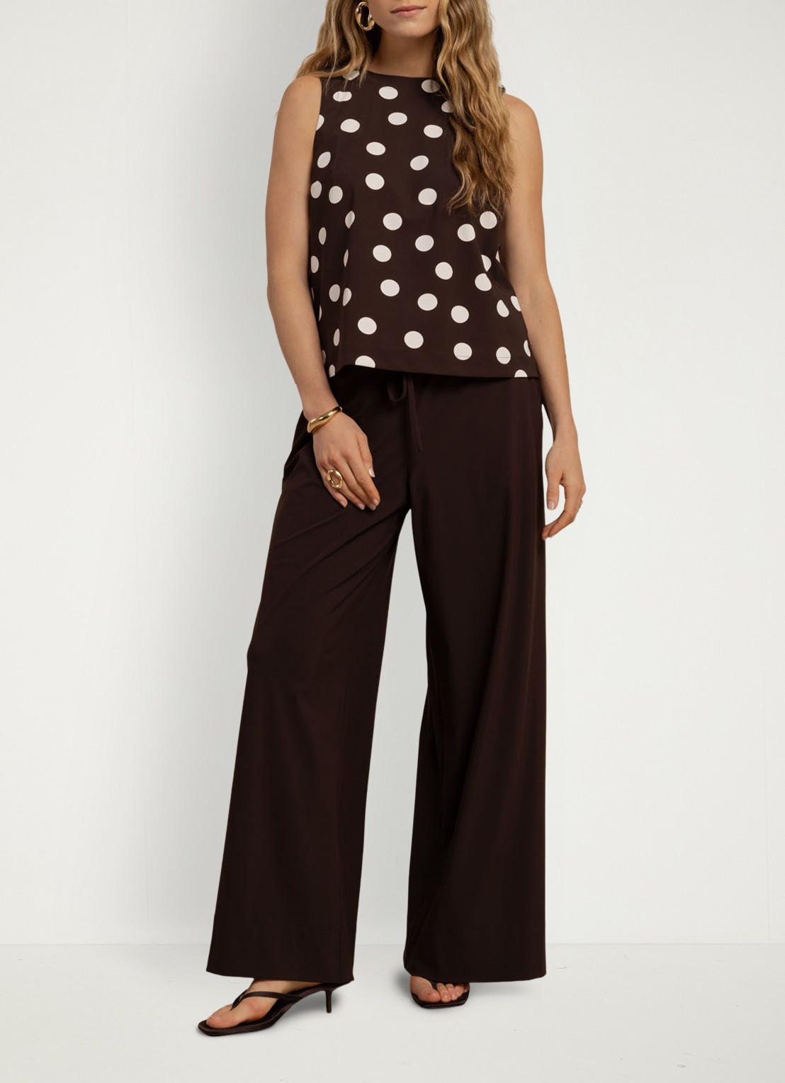 Studio Anneloes Grace high waist wide fit broek met steekzakken - voorkant 2 bruin