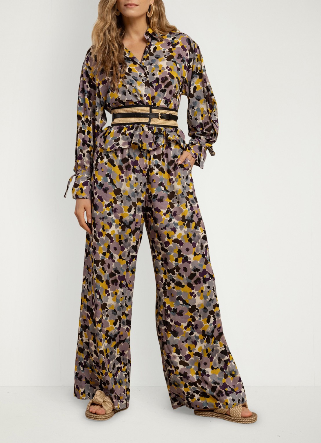 Studio Anneloes Grace high waist wide fit pantalon met bloemenprint - detail 5 multicolor