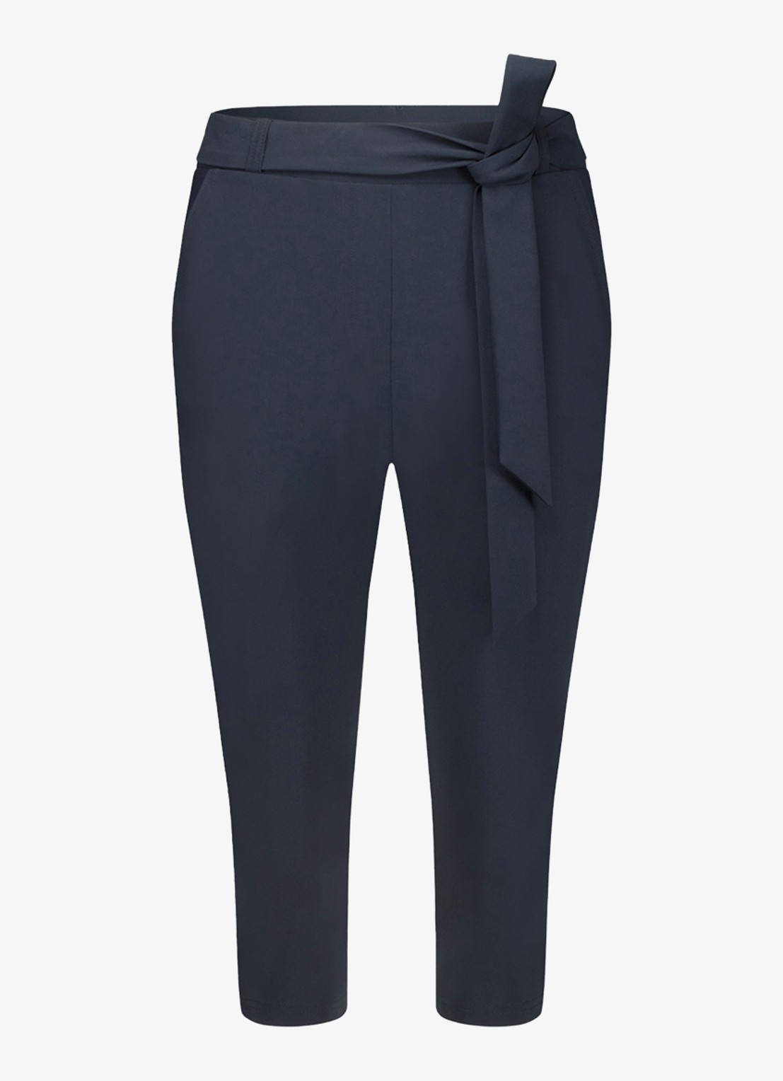 Studio Anneloes Hanna mid waist slim fit cropped broek van travelstof - voorkant donkerblauw
