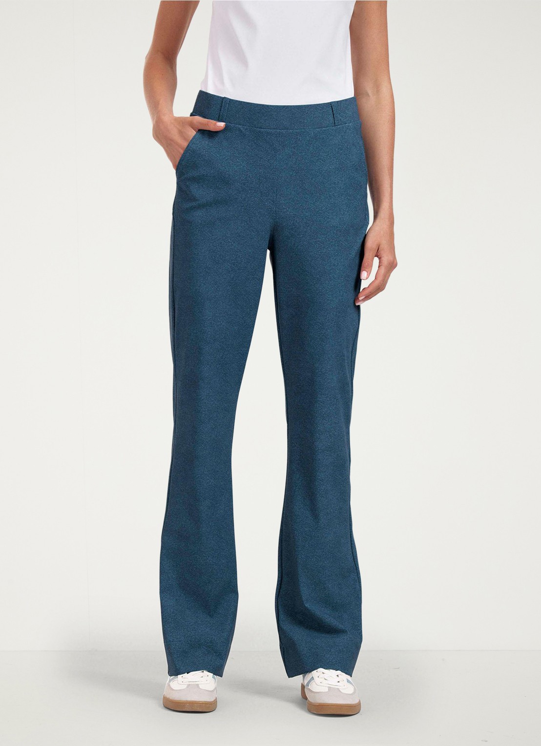Studio Anneloes High waist flared fit broek met gemêleerd dessin - detail indigo