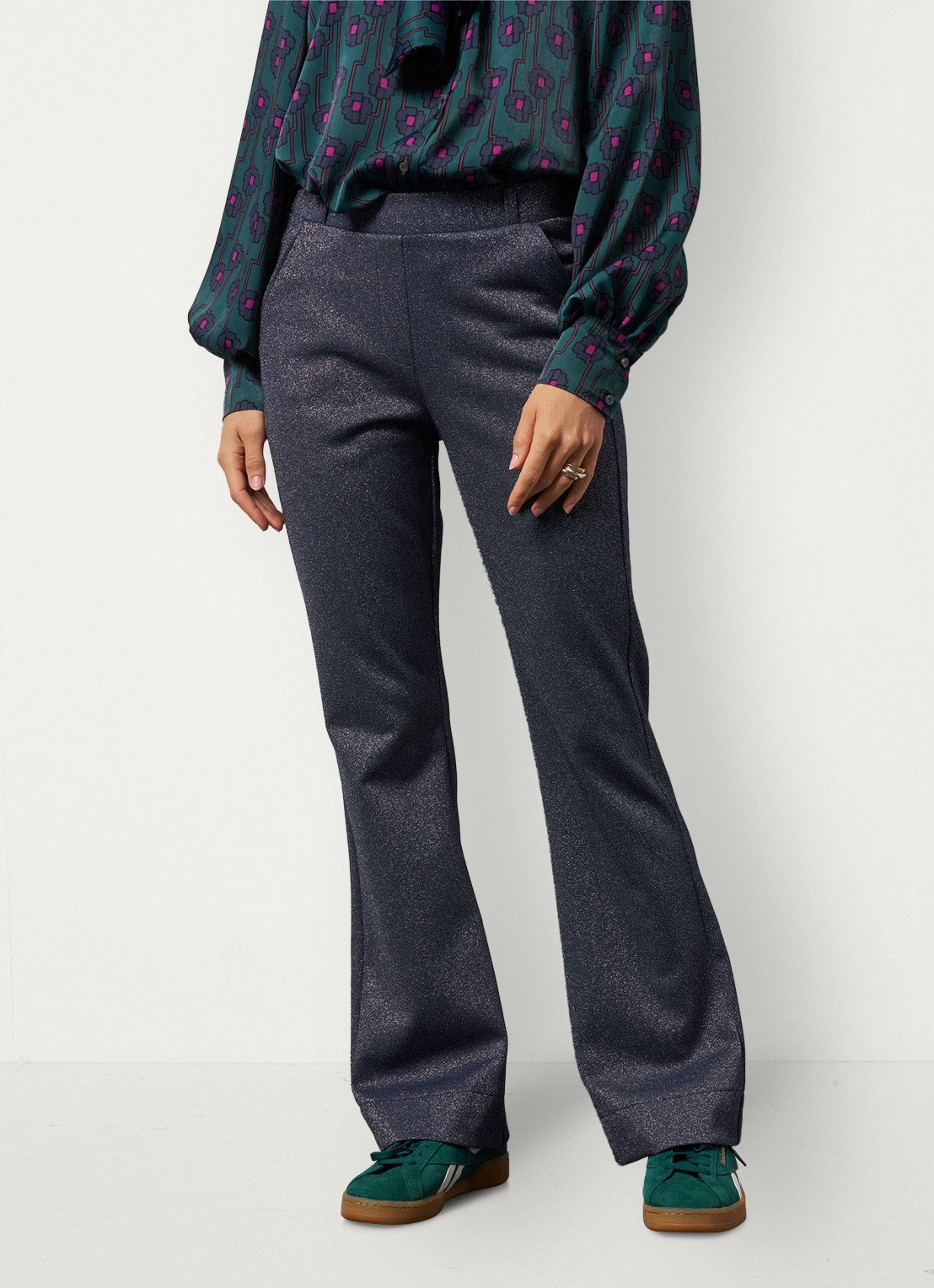 Studio Anneloes High waist loose fit pantalon met lurex - detail 2 blauwgrijs