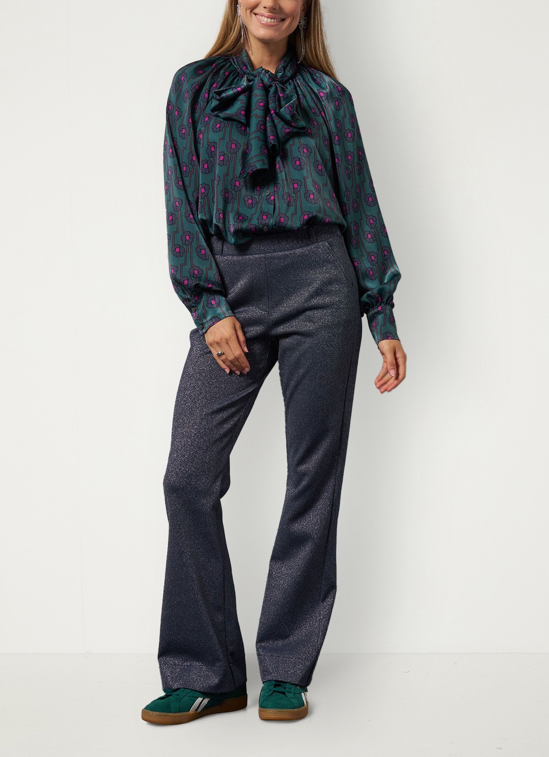 Studio Anneloes High waist loose fit pantalon met lurex - detail 3 blauwgrijs