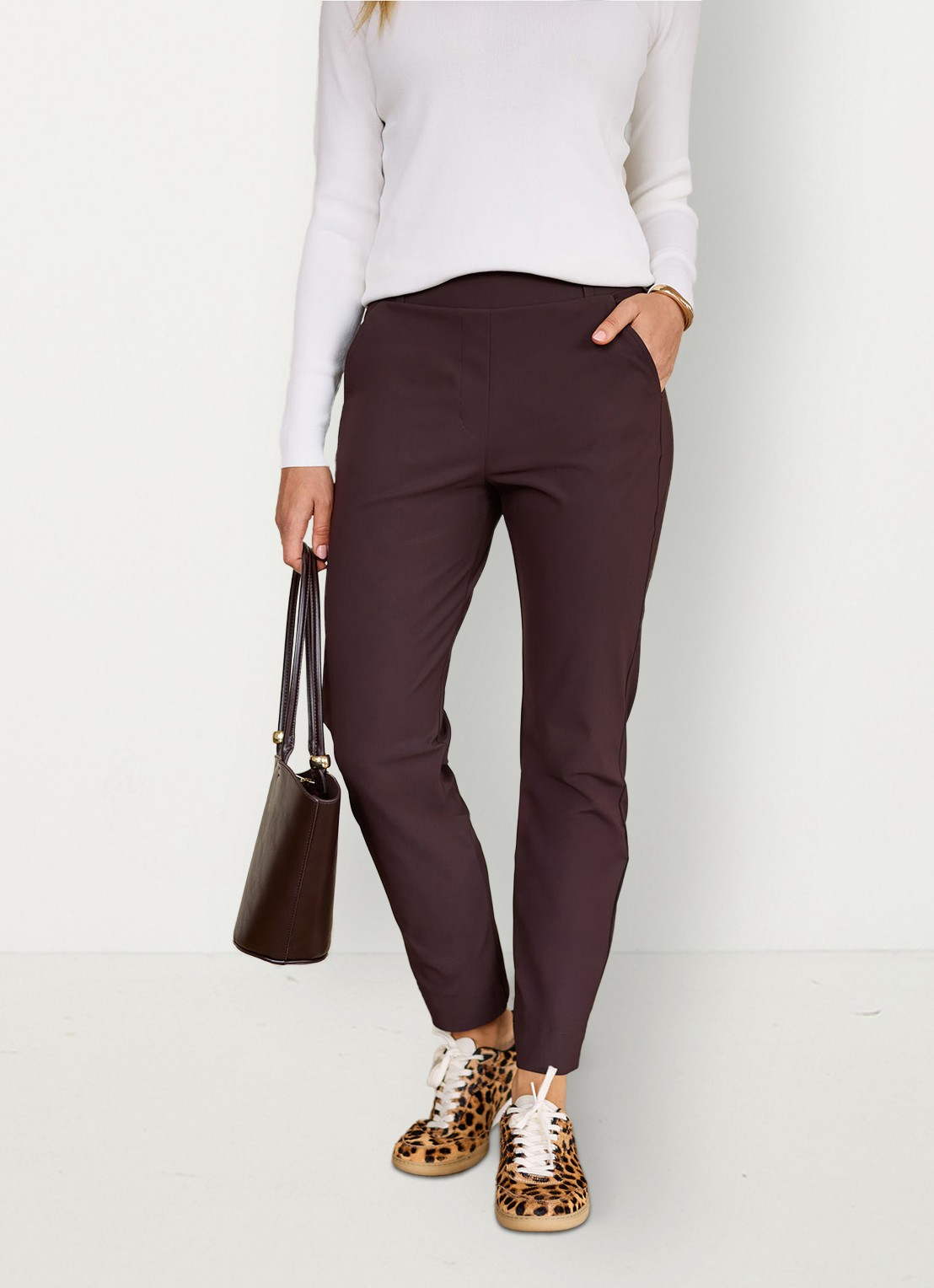Studio Anneloes High waist tapered fit pantalon met steekzakken - detail 4 bruin