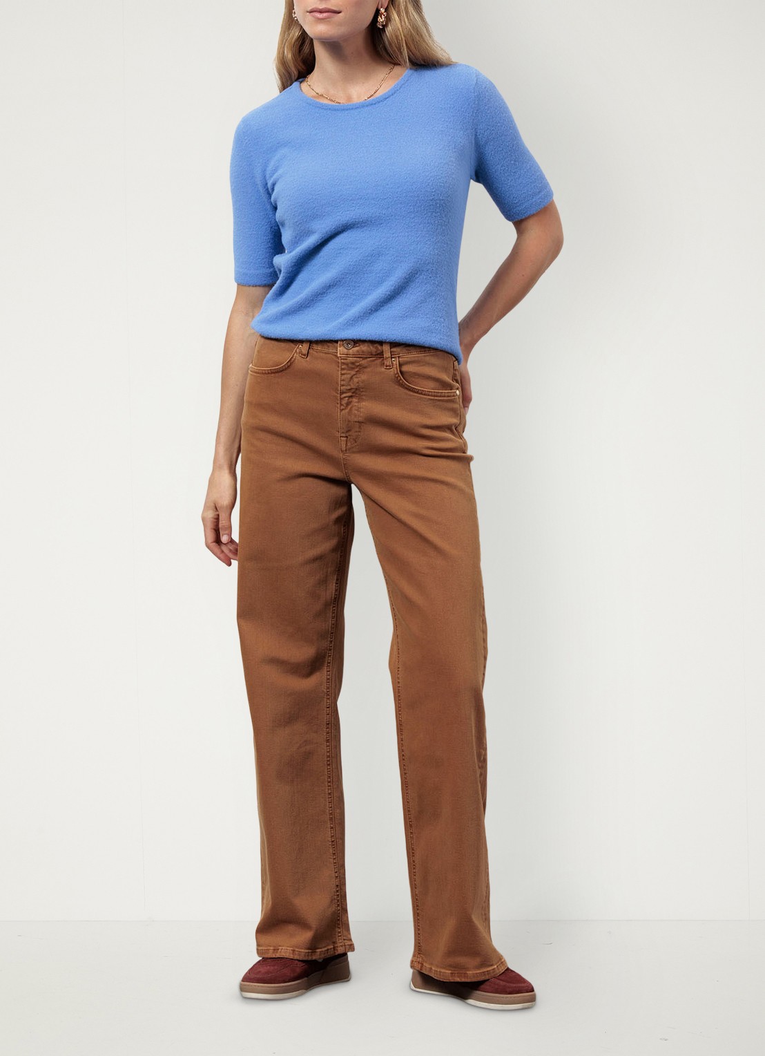 Studio Anneloes High waist wide leg jeans met steekzakken - voorkant 3 camel